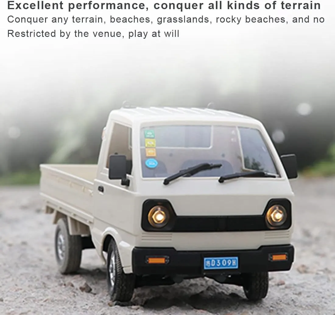 WPL D12 RC Truck, 1:16 Scale 2.4G Rear-Drive Mini RC Drift Car with LED Lights & Proportional Steering, Hobby Grade All-Terrain Vehicle for Adults