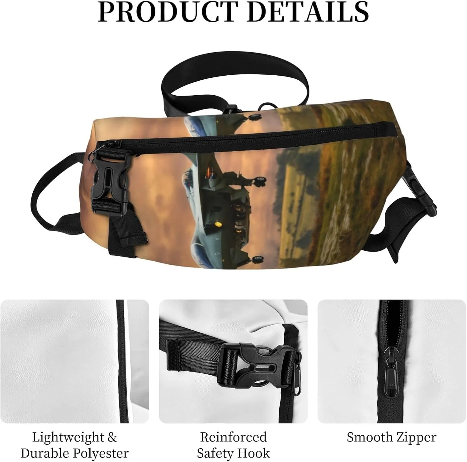 WURTON Aircraft Fighter Jets Print Crossbody Backpack Cross Pack Lightweight Sling Bag Travel, Hiking