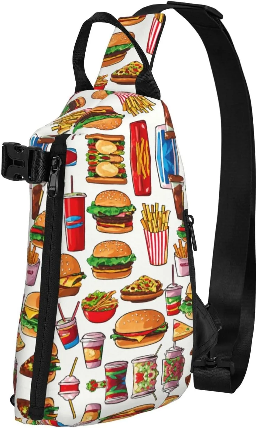 WURTON Fast Food Print Crossbody Backpack Cross Pack Lightweight Sling Bag Travel, Hiking