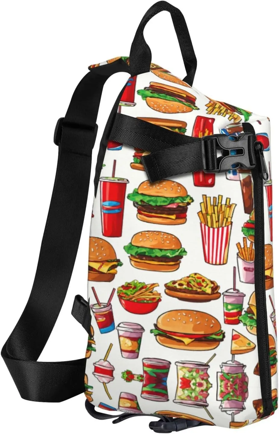 WURTON Fast Food Print Crossbody Backpack Cross Pack Lightweight Sling Bag Travel, Hiking