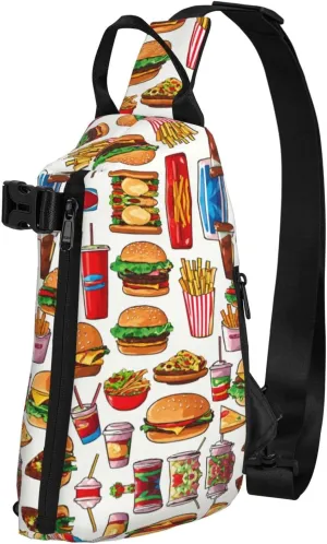WURTON Fast Food Print Crossbody Backpack Cross Pack Lightweight Sling Bag Travel, Hiking