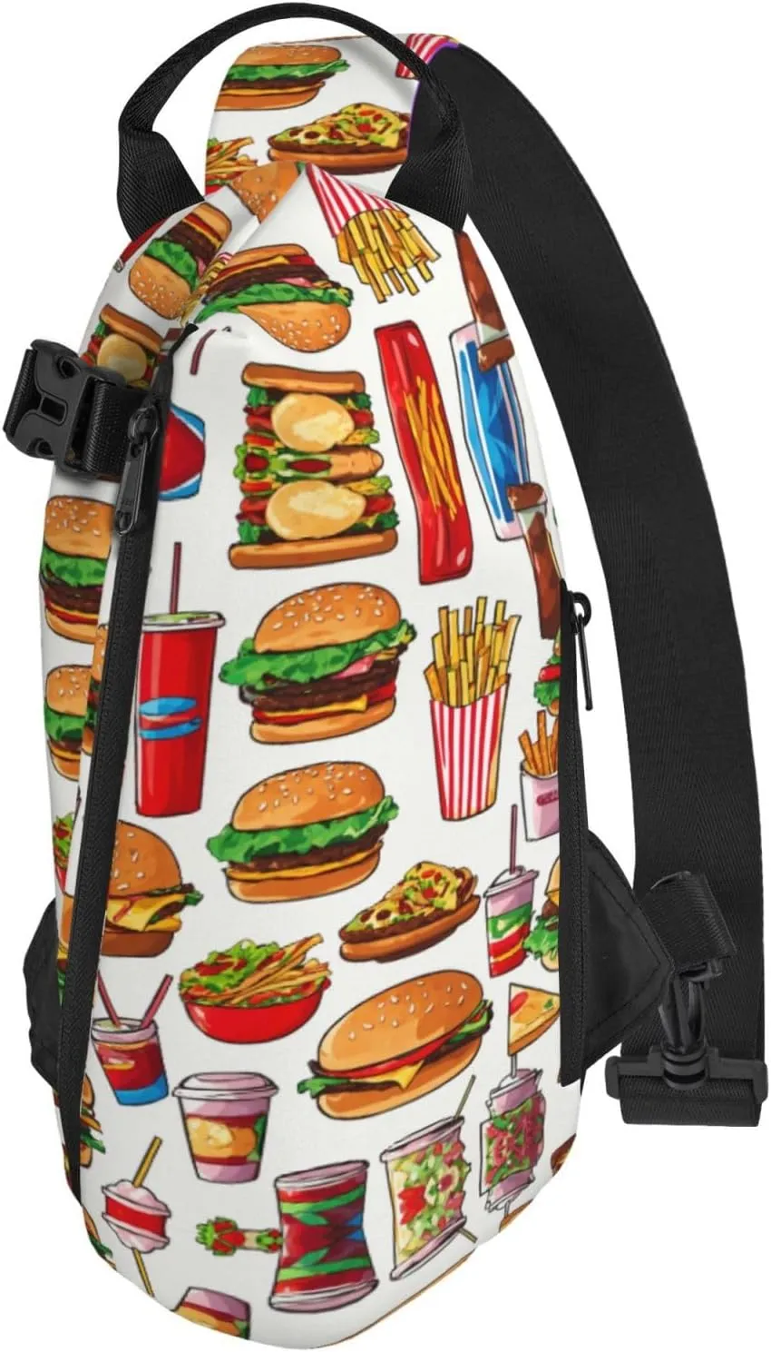 WURTON Fast Food Print Crossbody Backpack Cross Pack Lightweight Sling Bag Travel, Hiking