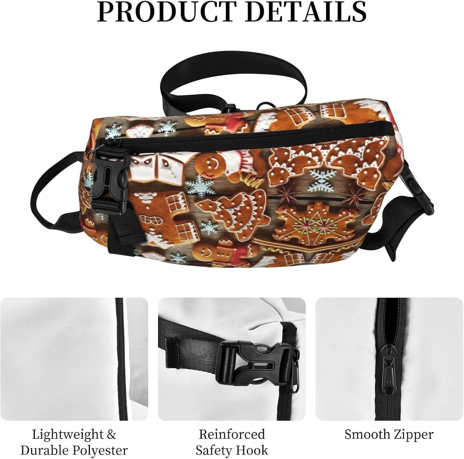WURTON Gingerbread Cookies Print Crossbody Backpack Cross Pack Lightweight Sling Bag Travel, Hiking