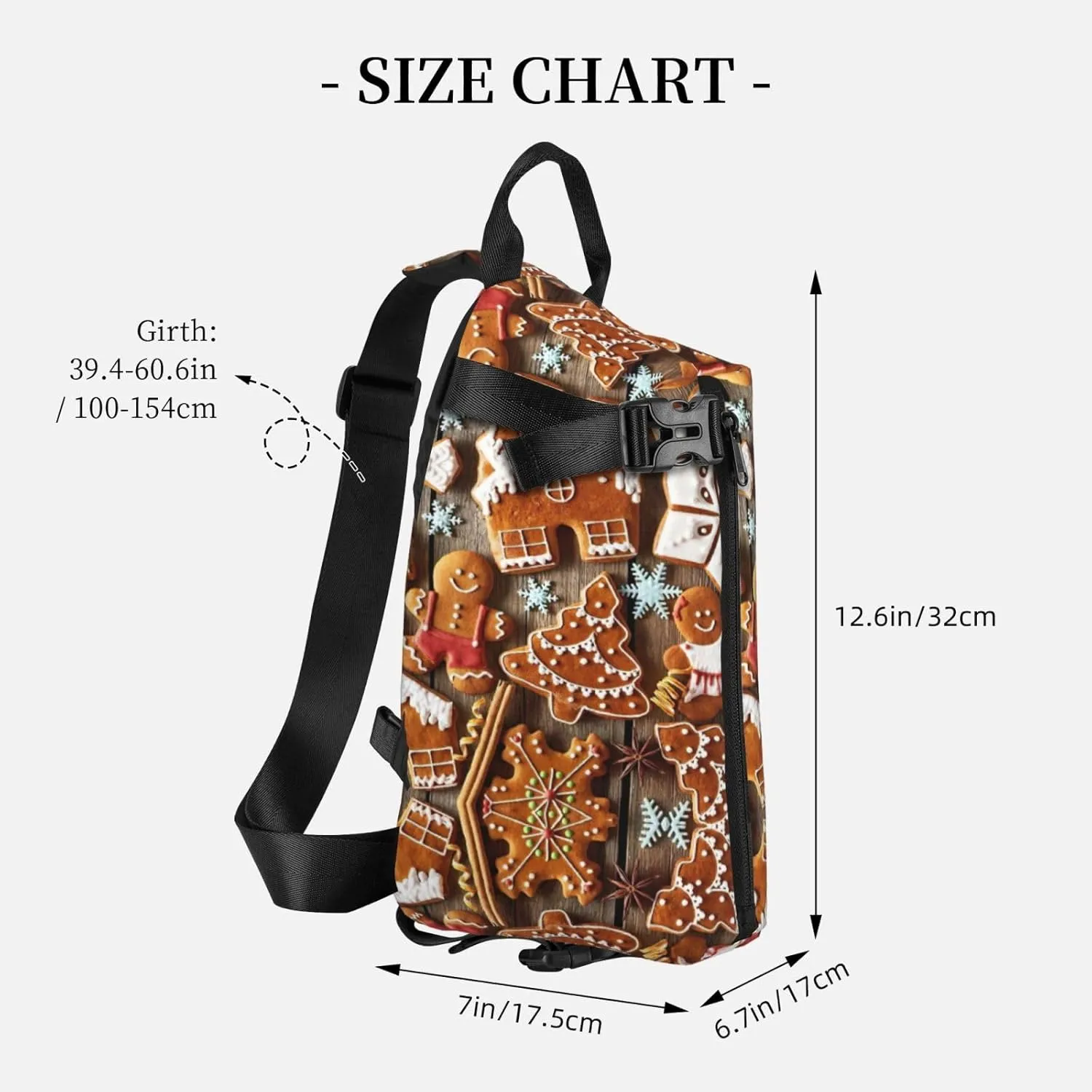 WURTON Gingerbread Cookies Print Crossbody Backpack Cross Pack Lightweight Sling Bag Travel, Hiking