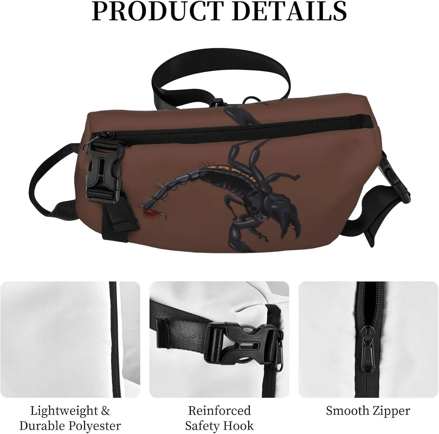 WURTON Scorpion Print Crossbody Backpack Cross Pack Lightweight Sling Bag Travel, Hiking