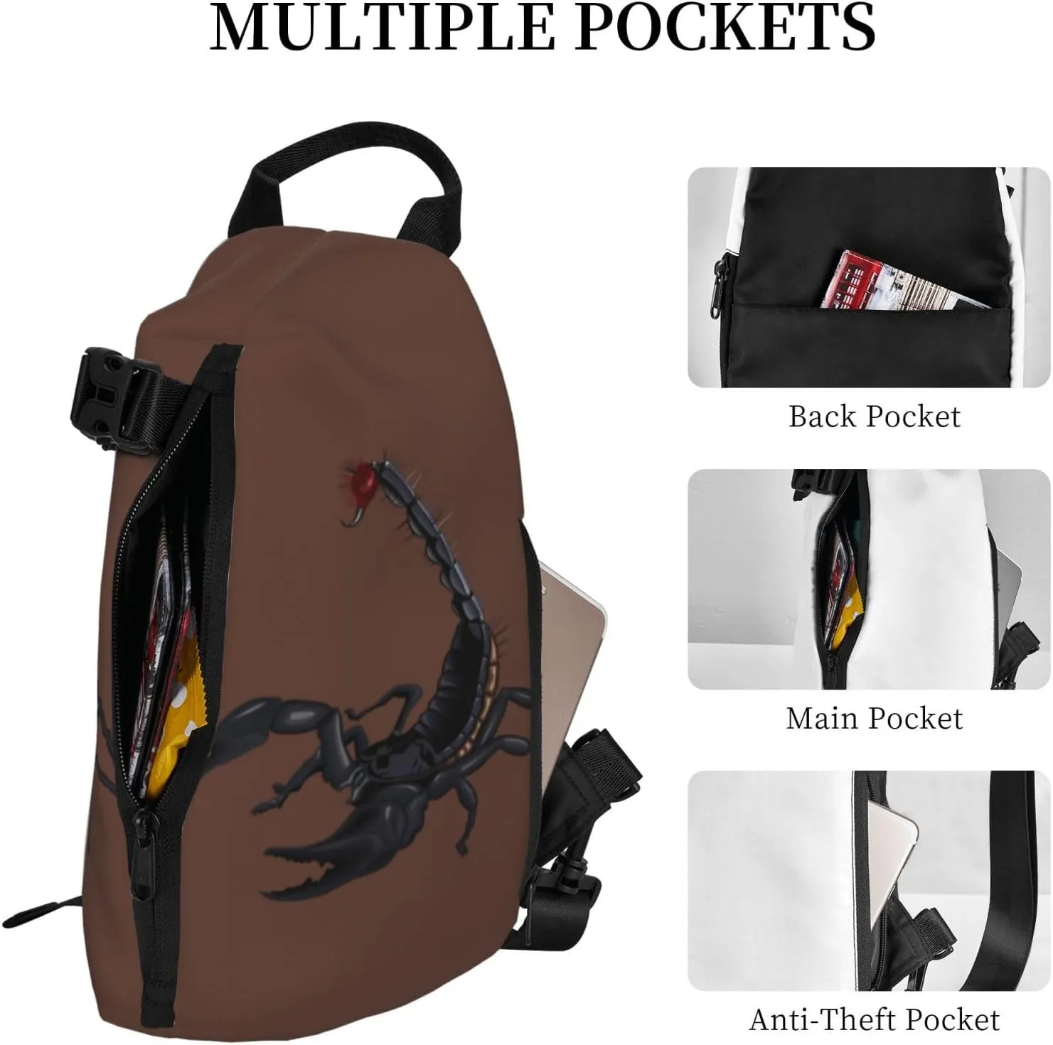 WURTON Scorpion Print Crossbody Backpack Cross Pack Lightweight Sling Bag Travel, Hiking