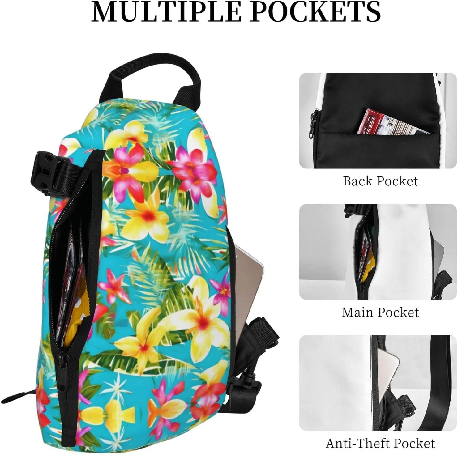 WURTON Summer Style Hawaiian Print Crossbody Backpack Cross Pack Lightweight Sling Bag Travel, Hiking
