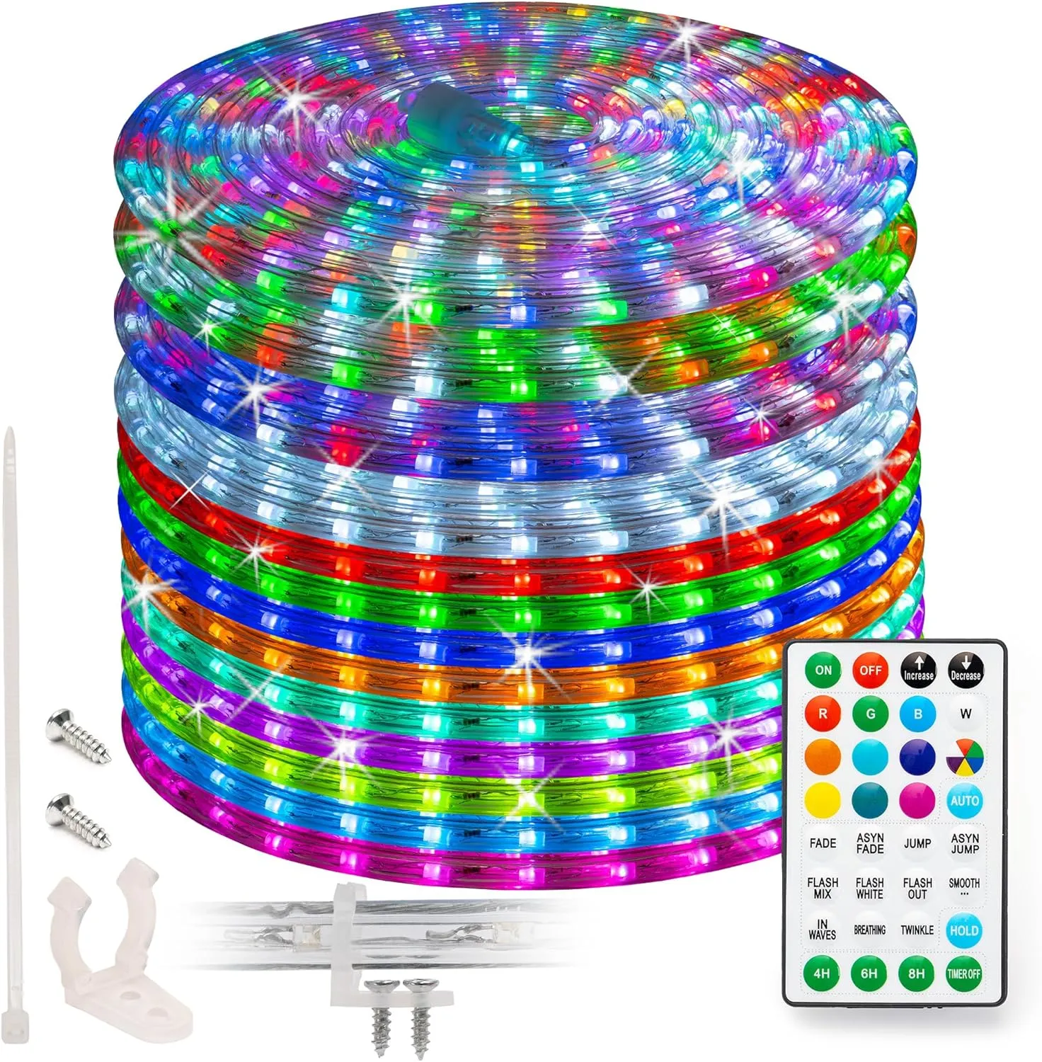 WYZworks 25ft 288LEDs, 10 Color Changing Outside Rope Light 12-Modes w/Remote Controller, Outdoor ETL Certified Weatherproof Permanent 360 Degree Flexible Bend & Light Emitting Accent Lighting