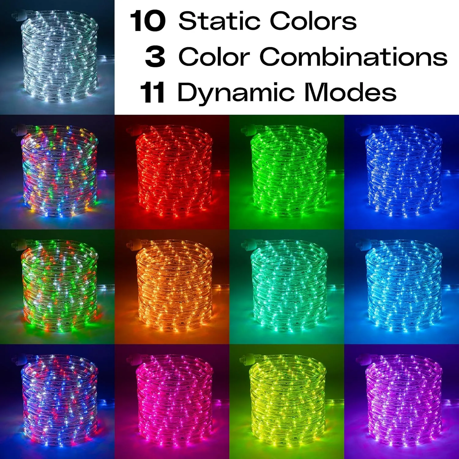 WYZworks 25ft 288LEDs, 10 Color Changing Outside Rope Light 12-Modes w/Remote Controller, Outdoor ETL Certified Weatherproof Permanent 360 Degree Flexible Bend & Light Emitting Accent Lighting