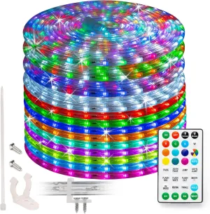 WYZworks 25ft 288LEDs, 10 Color Changing Outside Rope Light 12-Modes w/Remote Controller, Outdoor ETL Certified Weatherproof Permanent 360 Degree Flexible Bend & Light Emitting Accent Lighting
