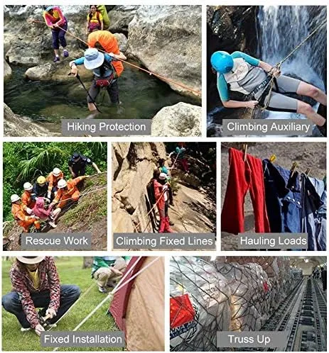 X XBEN Outdoor Climbing Rope 10M(32ft) 20M(64ft) 30M(96ft) 50M(160ft) 70M(230ft) 152M(500FT) 352M(1000FT) Static Rock Climbing Rope for Escape Rope Ice Climbing Equipment Fire Rescue Parachute
