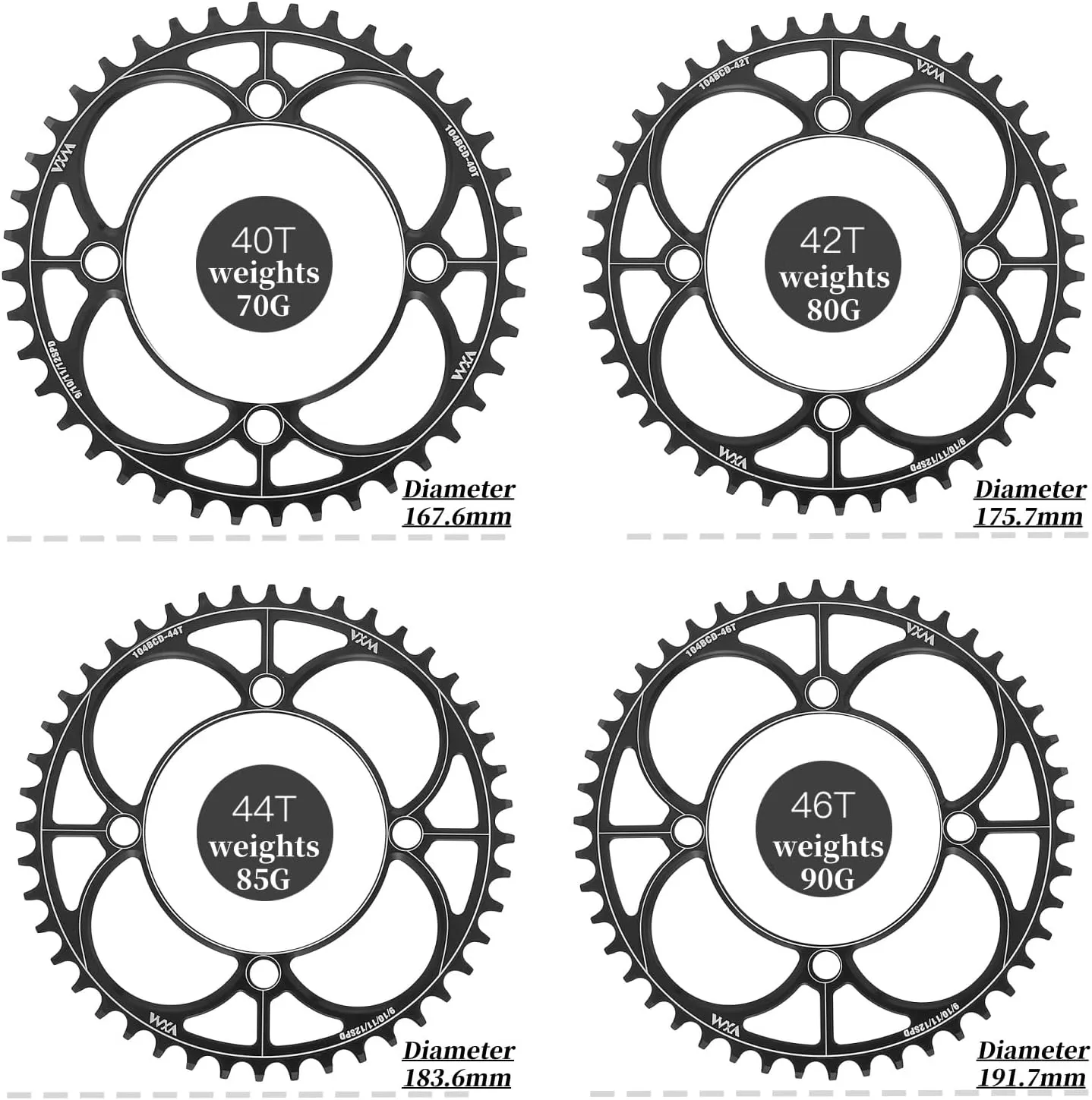YBEKI 104BCD Chainring - CNC 7075-T6 Aluminum Narrow-Wide Round Chainwheel for MTB/Road Bikes (32-52T) | Compatible with Shimano/SRAM 8-11 Speed | Ultra-Light | Anti-Drop Design (Black/Red)