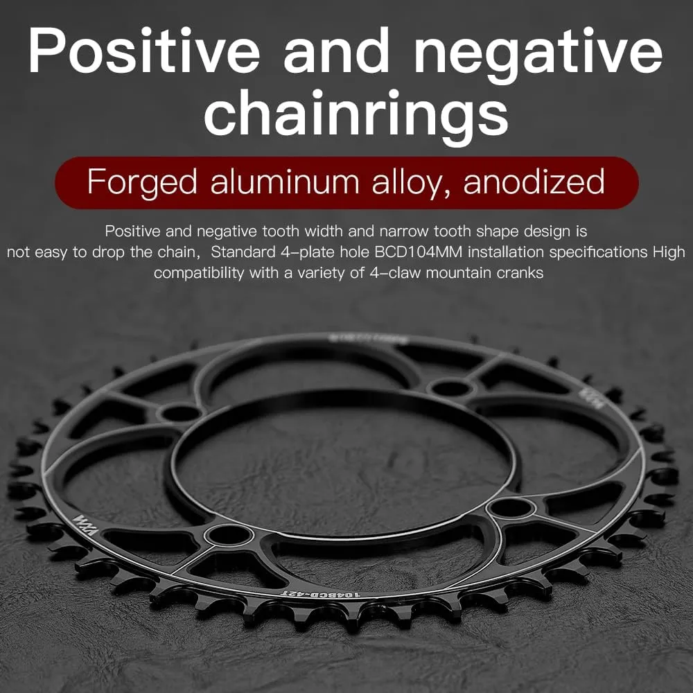 YBEKI 104BCD Chainring - CNC 7075-T6 Aluminum Narrow-Wide Round Chainwheel for MTB/Road Bikes (32-52T) | Compatible with Shimano/SRAM 8-11 Speed | Ultra-Light | Anti-Drop Design (Black/Red)