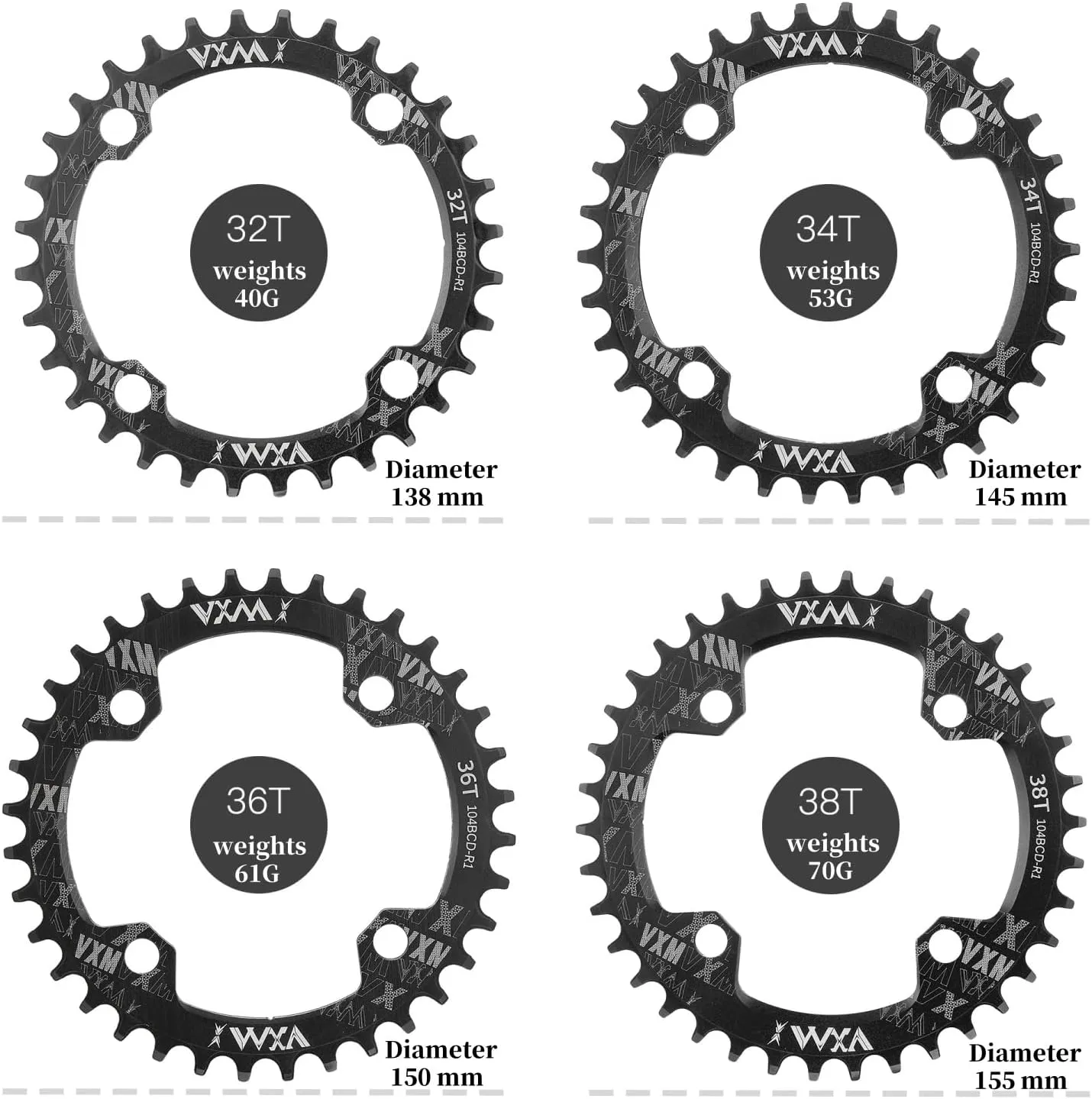 YBEKI 104BCD Chainring - CNC 7075-T6 Aluminum Narrow-Wide Round Chainwheel for MTB/Road Bikes (32-52T) | Compatible with Shimano/SRAM 8-11 Speed | Ultra-Light | Anti-Drop Design (Black/Red)