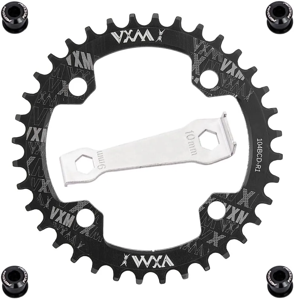 YBEKI 104BCD Chainring - CNC 7075-T6 Aluminum Narrow-Wide Round Chainwheel for MTB/Road Bikes (32-52T) | Compatible with Shimano/SRAM 8-11 Speed | Ultra-Light | Anti-Drop Design (Black/Red)