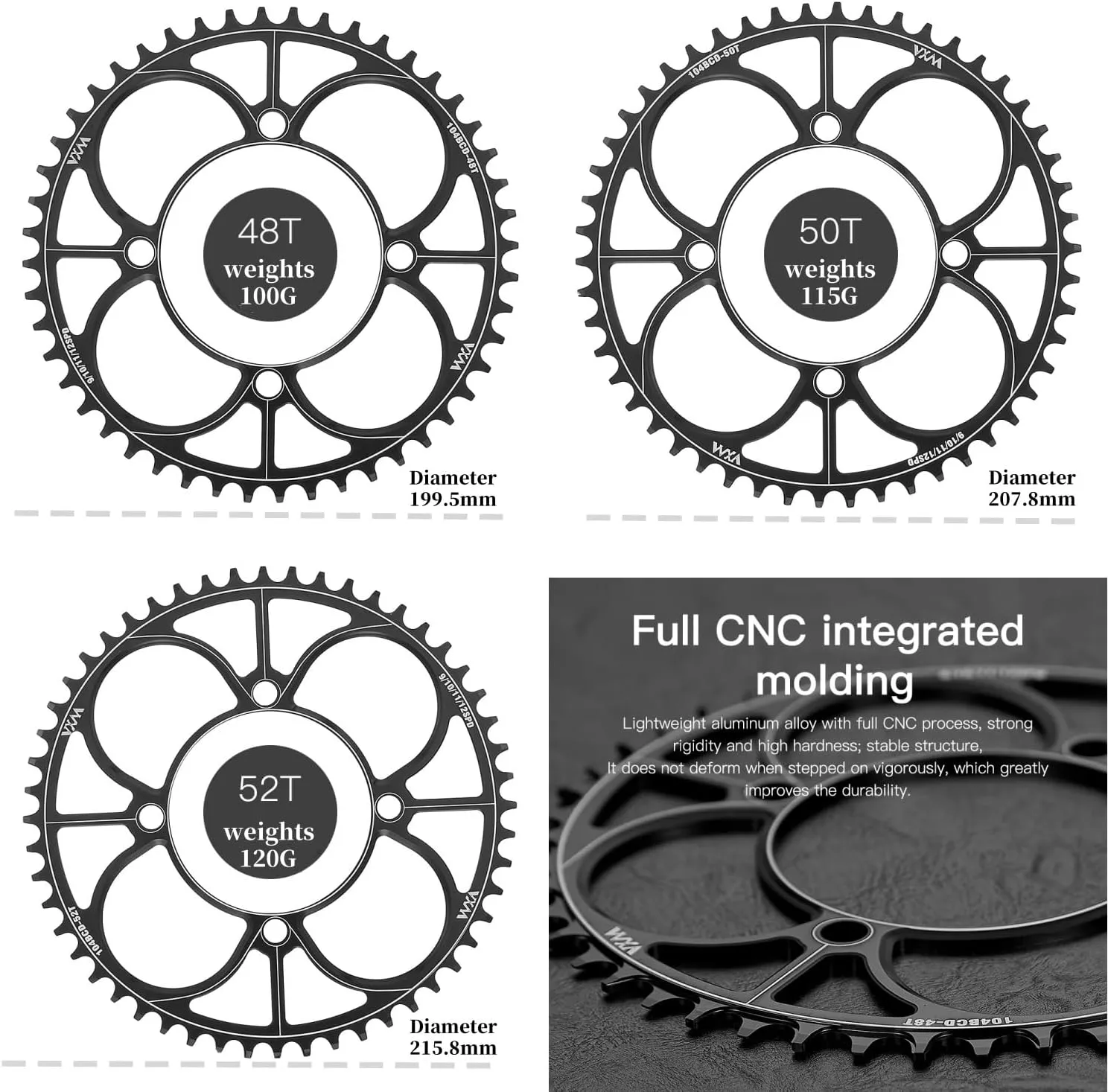 YBEKI 104BCD Chainring - CNC 7075-T6 Aluminum Narrow-Wide Round Chainwheel for MTB/Road Bikes (32-52T) | Compatible with Shimano/SRAM 8-11 Speed | Ultra-Light | Anti-Drop Design (Black/Red)