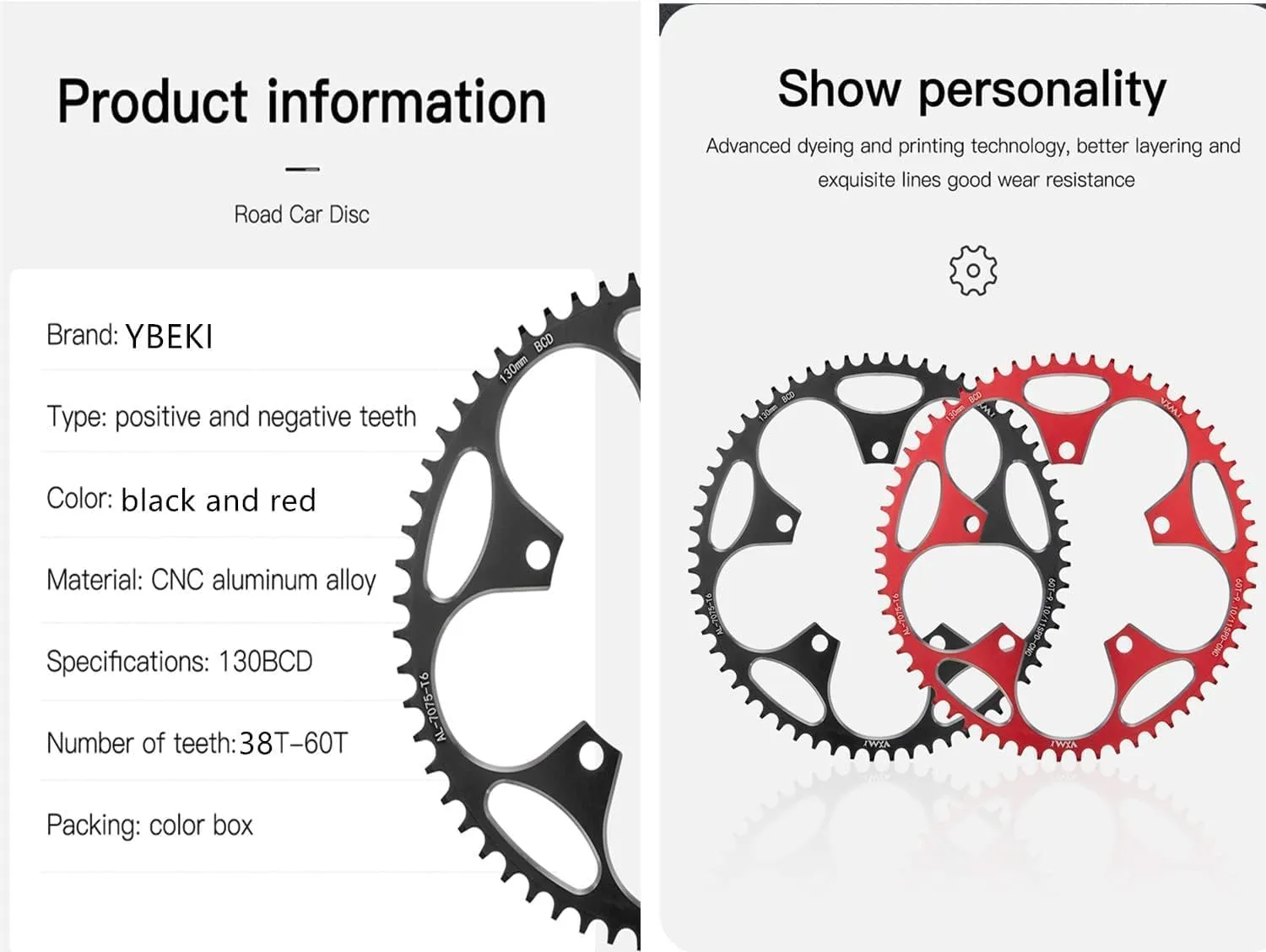 YBEKI 130BCD Chainring - CNC Machined 7075-T6 Aluminum Narrow-Wide Chainwheel for Road Bikes (38-60T Options) | 8-12 Speed Compatible | Ultra-Lightweight | Anti-Drop Design
