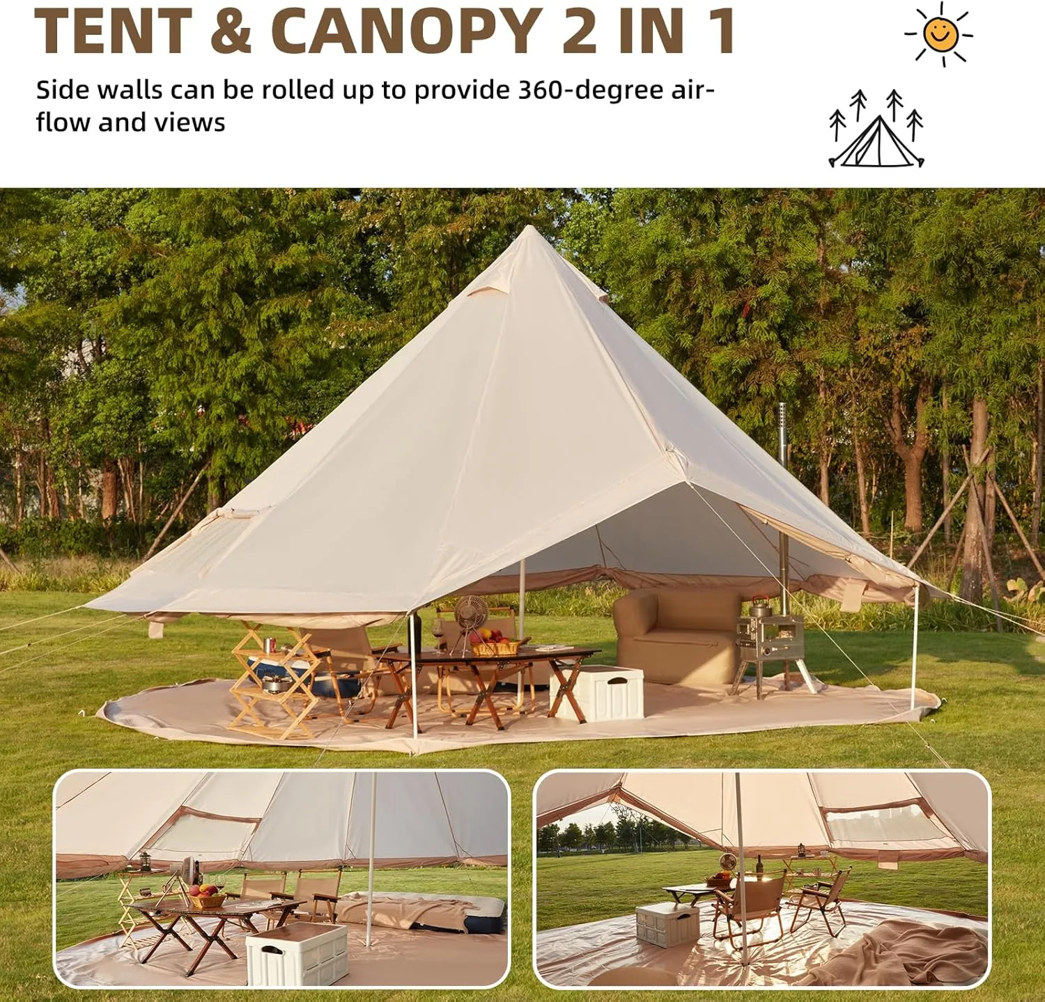 YOLENY Bell Ten 4/6/8/10 Person 4 Season, Yurt Tent Waterproof Glamping Tents w/Stove Jack for Family Camping Outdoor Party, Glamping Tents for Camping - 9.8/13.1/16.4FT