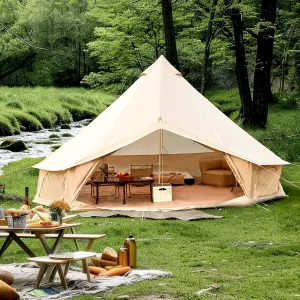 YOLENY Bell Ten 4/6/8/10 Person 4 Season, Yurt Tent Waterproof Glamping Tents w/Stove Jack for Family Camping Outdoor Party, Glamping Tents for Camping - 9.8/13.1/16.4FT