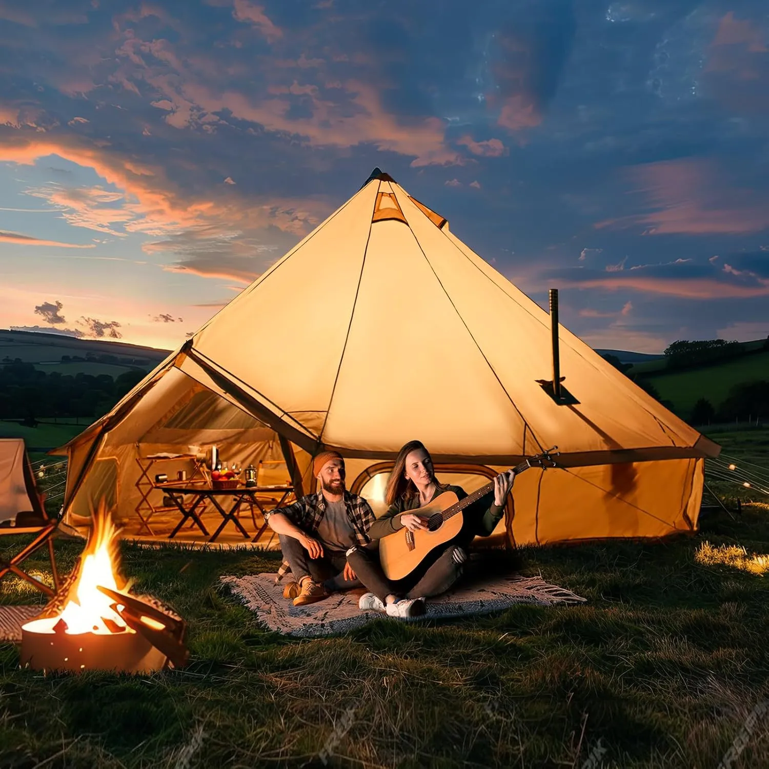 YOLENY Bell Ten 4/6/8/10 Person 4 Season, Yurt Tent Waterproof Glamping Tents w/Stove Jack for Family Camping Outdoor Party, Glamping Tents for Camping - 9.8/13.1/16.4FT