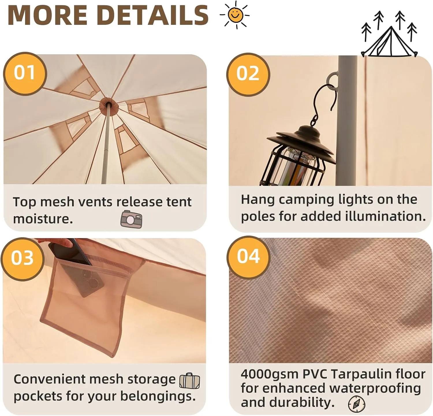 YOLENY Bell Ten 4/6/8/10 Person 4 Season, Yurt Tent Waterproof Glamping Tents w/Stove Jack for Family Camping Outdoor Party, Glamping Tents for Camping - 9.8/13.1/16.4FT