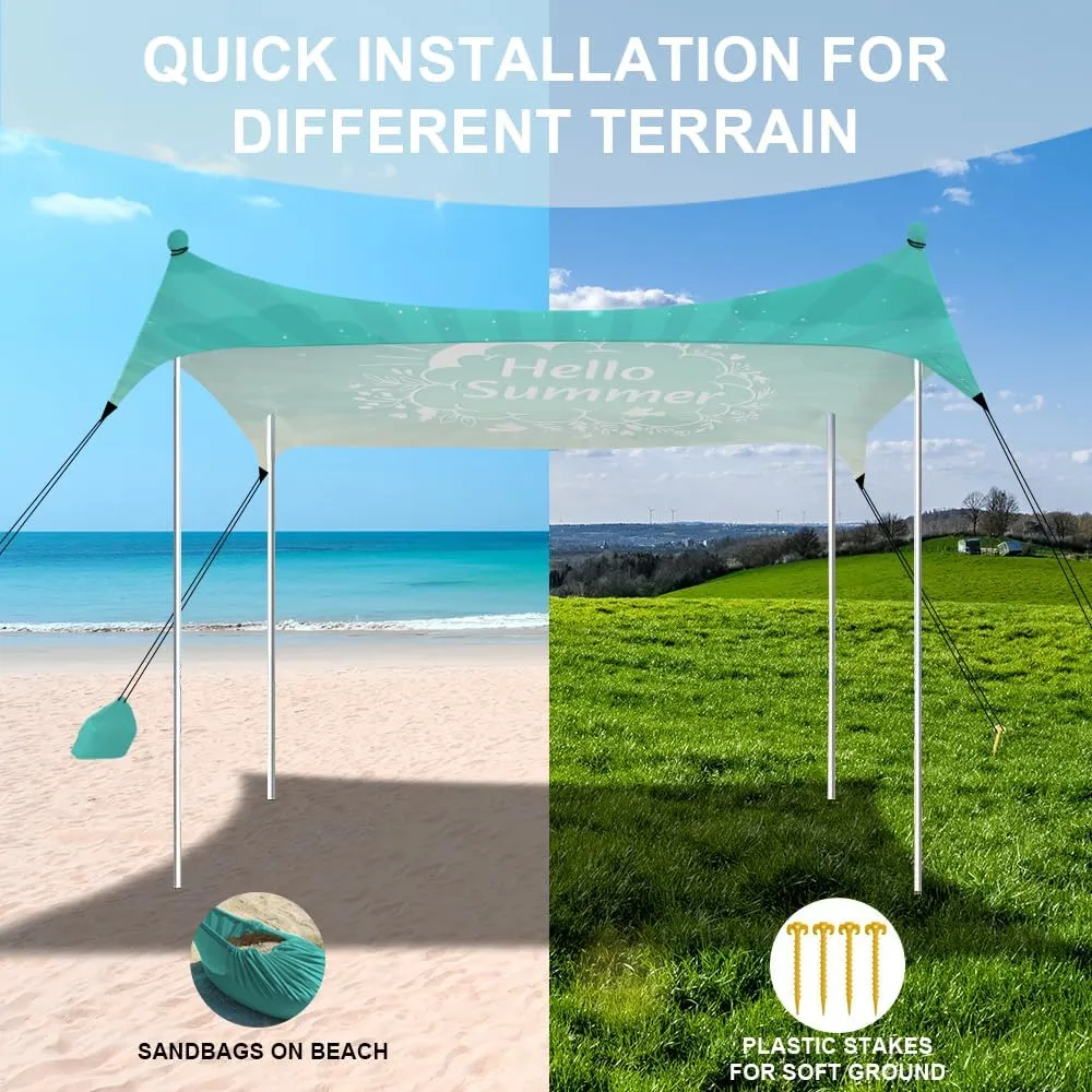 YUKIHOME Beach Tent Sun Shade Canopy Tent, UPF 50  Camping Beach Sun Shelter 10 x 10ft 4 Pole, Lightweight, Easy Set Up and Carry