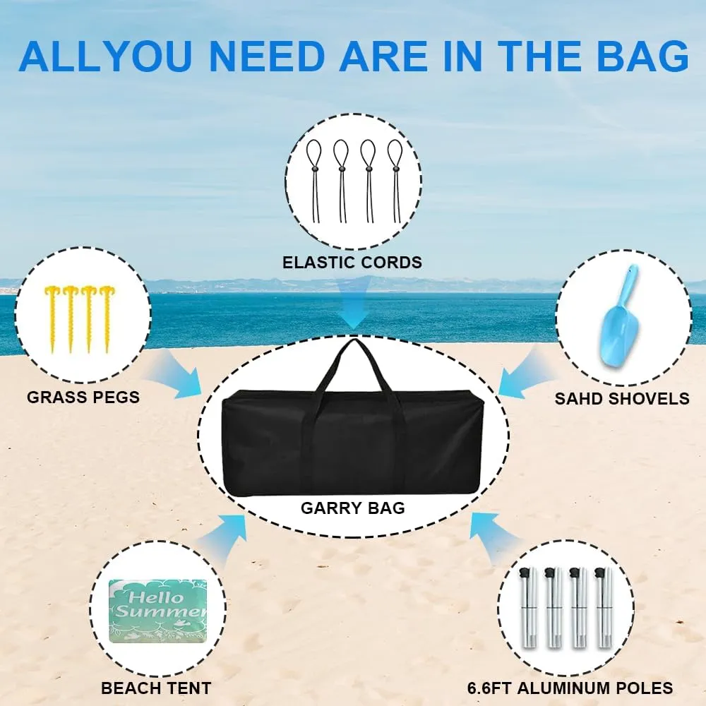 YUKIHOME Beach Tent Sun Shade Canopy Tent, UPF 50  Camping Beach Sun Shelter 10 x 10ft 4 Pole, Lightweight, Easy Set Up and Carry