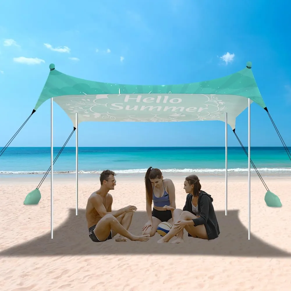 YUKIHOME Beach Tent Sun Shade Canopy Tent, UPF 50  Camping Beach Sun Shelter 10 x 10ft 4 Pole, Lightweight, Easy Set Up and Carry