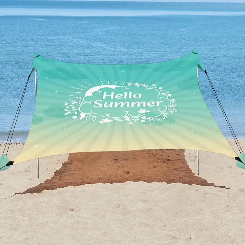 YUKIHOME Beach Tent Sun Shade Canopy Tent, UPF 50  Camping Beach Sun Shelter 10 x 10ft 4 Pole, Lightweight, Easy Set Up and Carry