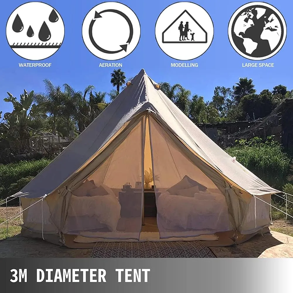 Yurt Tents Tent Bell Oxford Cloth Pyramid Tent 4 Seasons Camping Tent Family Teepee with Stove Hole for Outdoor Hunting Glamping