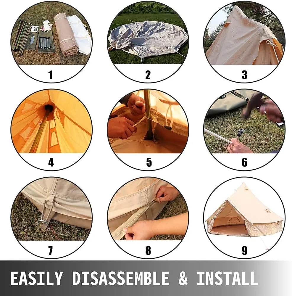 Yurt Tents Tent Bell Oxford Cloth Pyramid Tent 4 Seasons Camping Tent Family Teepee with Stove Hole for Outdoor Hunting Glamping