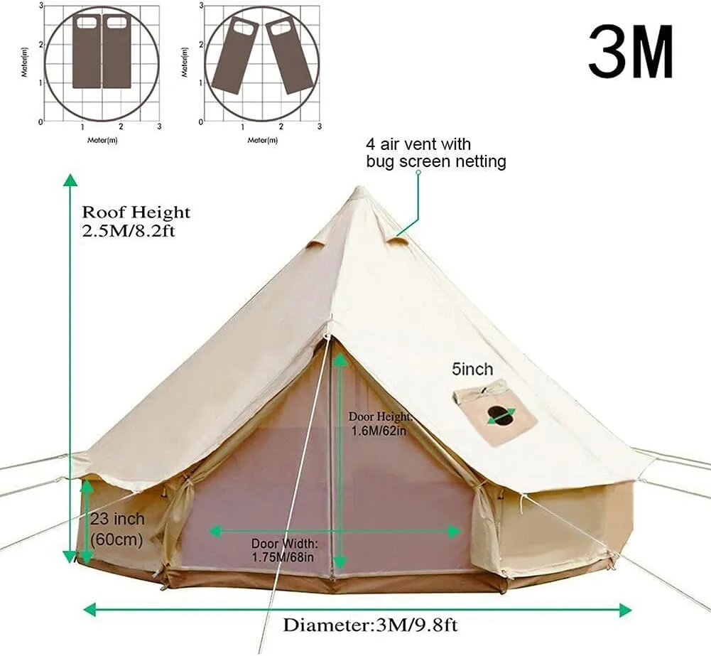 Yurt Tents Tent Bell Oxford Cloth Pyramid Tent 4 Seasons Camping Tent Family Teepee with Stove Hole for Outdoor Hunting Glamping