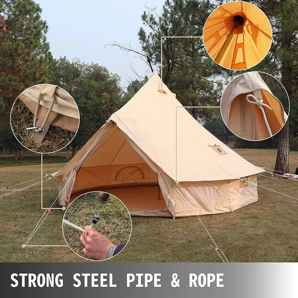 Yurt Tents Tent Bell Oxford Cloth Pyramid Tent 4 Seasons Camping Tent Family Teepee with Stove Hole for Outdoor Hunting Glamping