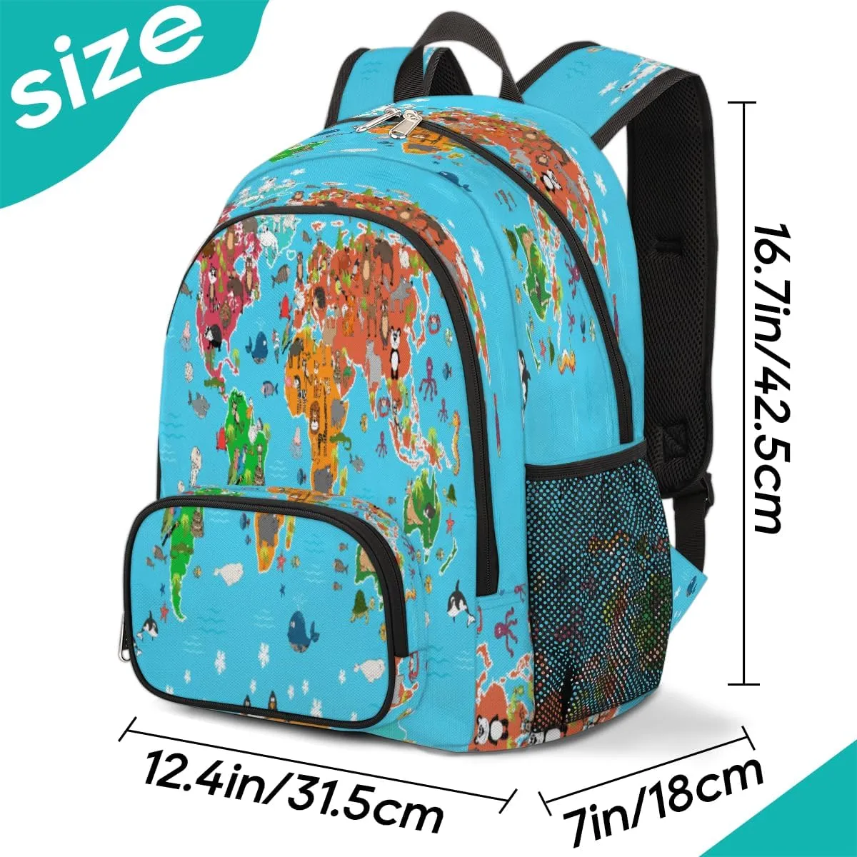 Yzrwebo Animals World Map Backpack for Women Men Ocean Map Lightweight Backpack with Multiple Pockets Laptop iPad Tablet Travel Sports Bag Casual Daypack Backpack Adjustable Shoulder Straps