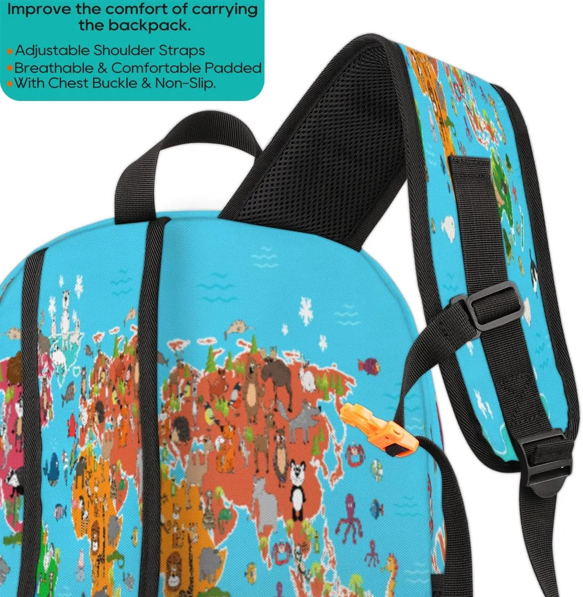 Yzrwebo Animals World Map Backpack for Women Men Ocean Map Lightweight Backpack with Multiple Pockets Laptop iPad Tablet Travel Sports Bag Casual Daypack Backpack Adjustable Shoulder Straps