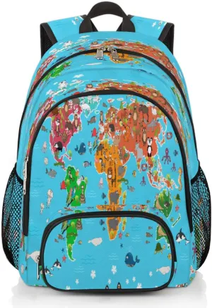 Yzrwebo Animals World Map Backpack for Women Men Ocean Map Lightweight Backpack with Multiple Pockets Laptop iPad Tablet Travel Sports Bag Casual Daypack Backpack Adjustable Shoulder Straps