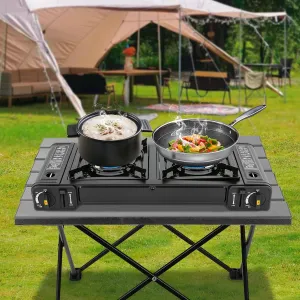 ZHISHUAI- Double Burner Camping Butane Stove, Portable Camping Burner, with Carrying Case, for Campgrounds, Outdoor Kitchens, Barbecue Islands