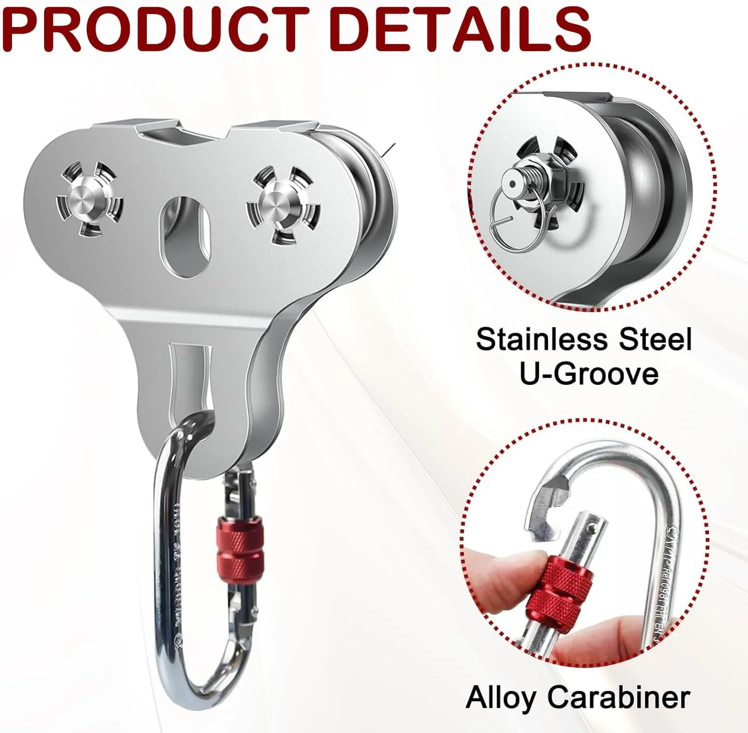 Zipline Pulley, 304 Stainless Steel Tandem Speed Double Pulley for 1/4 5/16 3/8 Cable Backyard Zipline, Hauling, Rigging and Commercial Purposes