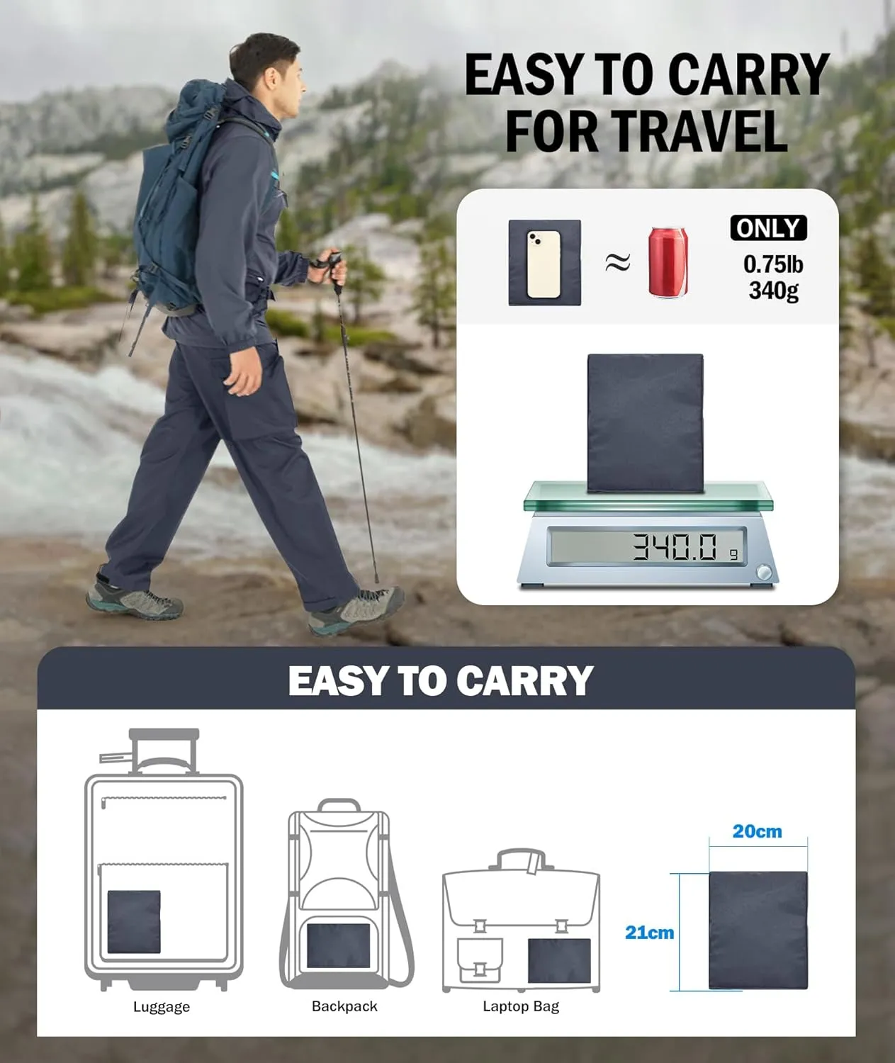 ZITY Men's Rain Over Pants Waterproof Heavy Duty Thick Hiking Pants Golf Pants with Lightweight Packable Bag