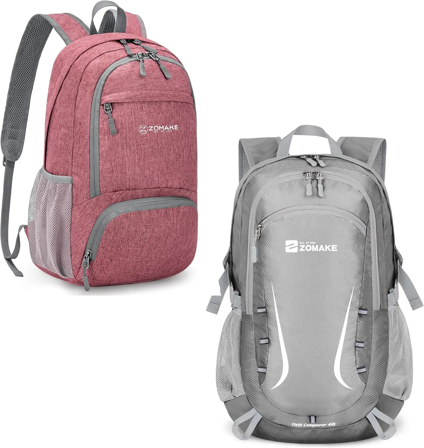 ZOMAKE 20/35L Lightweight Packable Hiking Backpack for Women Men - Small Hiking Daypack for Travel - Tear Resistant Foldable Day Pack for Camping Outdoor Sports(Pink&Silver Grey)