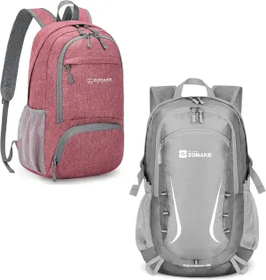 ZOMAKE 20/35L Lightweight Packable Hiking Backpack for Women Men - Small Hiking Daypack for Travel - Tear Resistant Foldable Day Pack for Camping Outdoor Sports(Pink&Silver Grey)