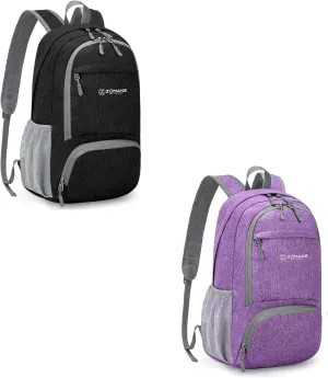 ZOMAKE 20L Lightweight Packable Hiking Backpack for Women Men - Small Hiking Daypack for Travel - Tear Resistant Foldable Day Pack for Camping Outdoor Sports - Black&Light Purple
